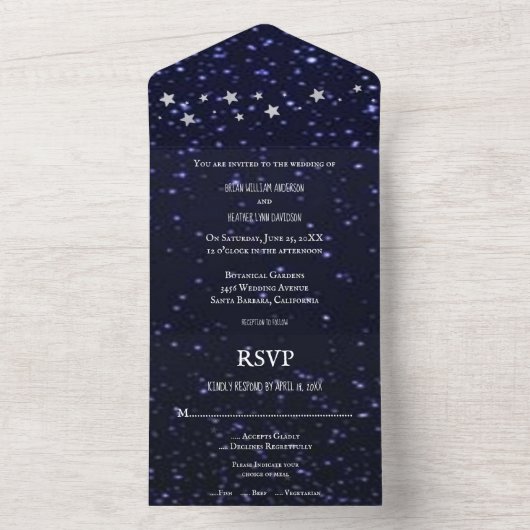 Nuit étoilée en un seul mariage Invitation (À l'intérieur)