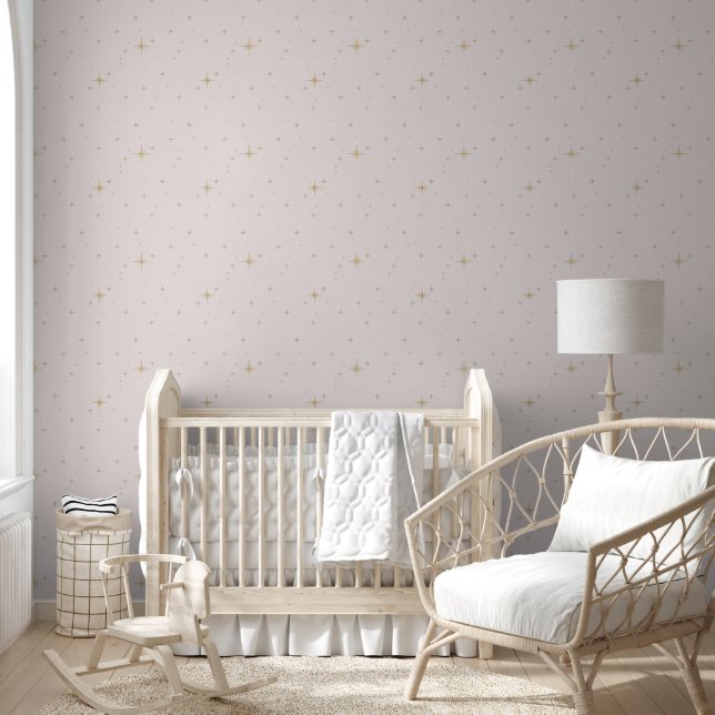 Nuit étoilée - Papier peint rose à décoller et col (Enfants)