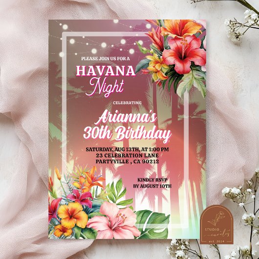 Nuit Havana Adulte Anniversaire Invitation