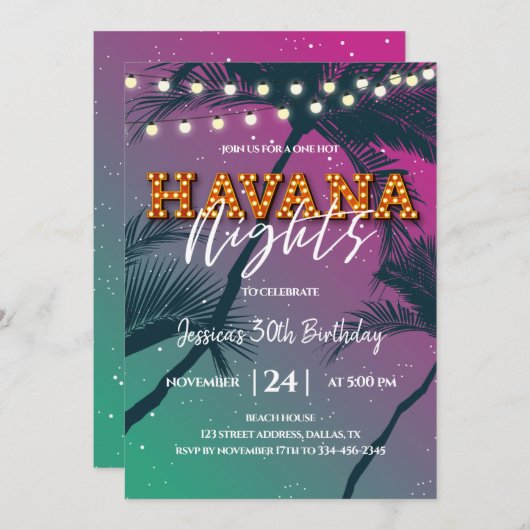 Nuit Hot Havana Invitation d'anniversaire (Devant / Derrière)