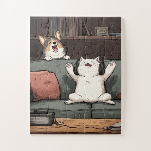 Nuit Karaoke - Cat & Corgi Puzzle (Vertical)