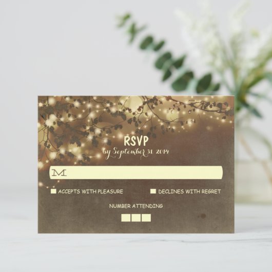 Nuit Lumières Mariage rustique Cartes RSVP (Debout devant)