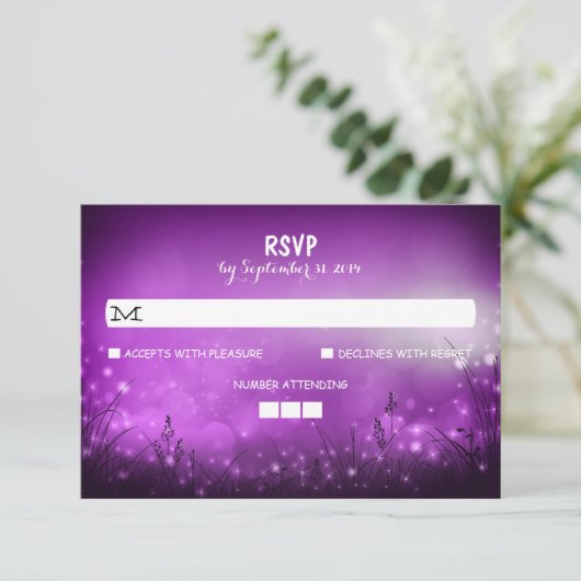 Nuit Lumières Mariage rustique Cartes RSVP (Debout devant)