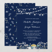 Nuit Marine & Gold Jardin de mariage Invitation (Devant / Derrière)