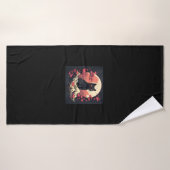 Nuit mystique Sakura_ Chat noir avec Pleine lune (Serviette de bain)