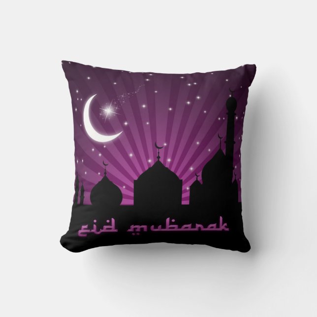 Nuit pourpre de silhouette de mosquée - coussin (Recto)