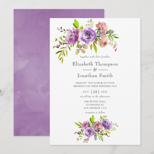 Nuit Printemps Aquarelle Florale Invitation (Devant / Derrière)