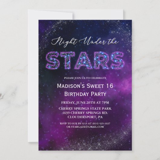 Nuit sous les étoiles Anniversaire Invitation (Devant)