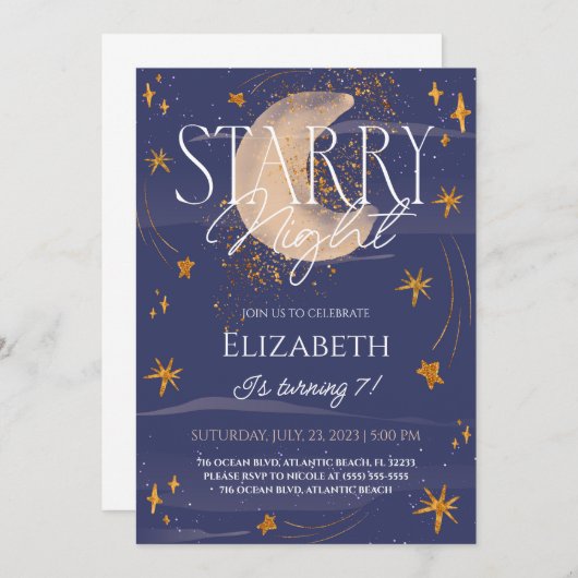 Nuit sous les étoiles Anniversaire Invitation (Devant / Derrière)