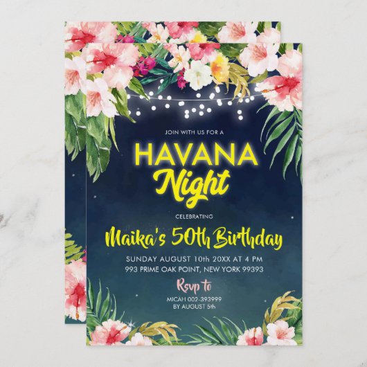 Nuit tropicale de La Havane Invitation de fête d'a (Devant / Derrière)