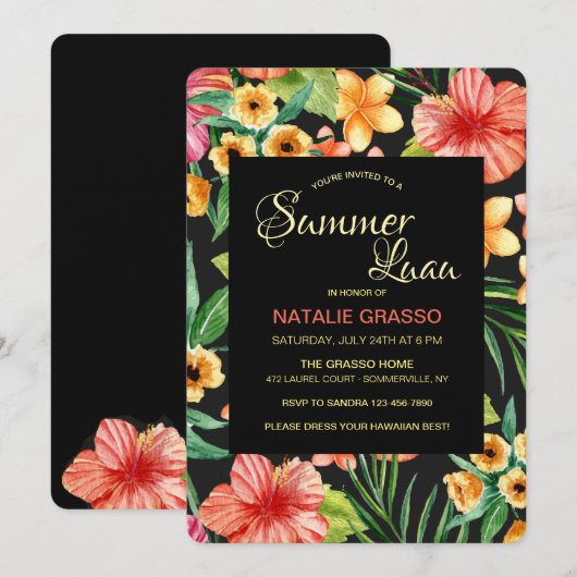 Nuit tropicale Luau Invitation (Devant / Derrière)