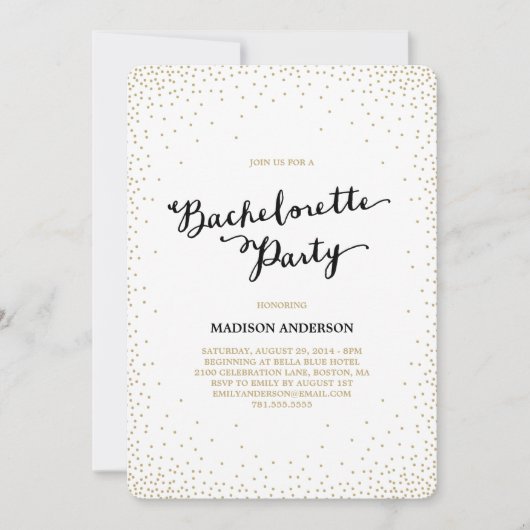 Nuits Confetti| Invitation de la Bachelorette Part (Devant)