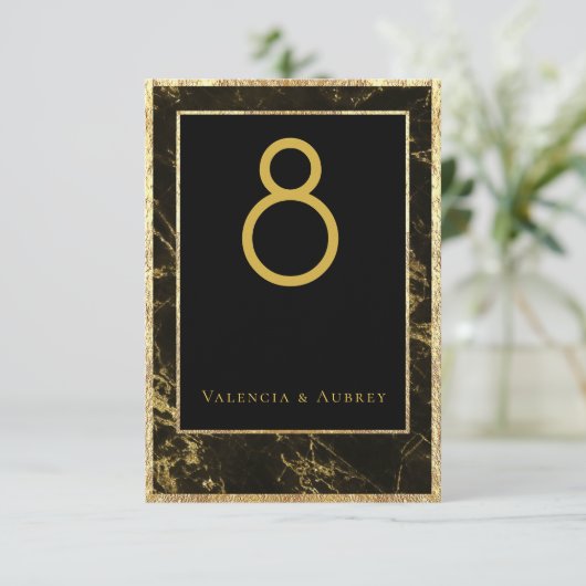 Nuits en Granite & Or Mariage Numéro de table Cart (Debout devant)