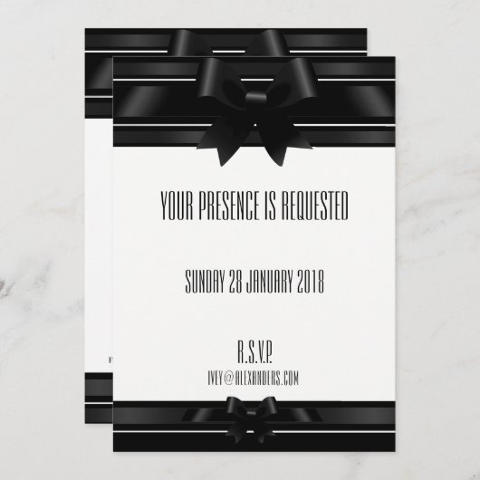Nuits En Satin Noir & Blanc Invitation Formelle (Devant / Derrière)