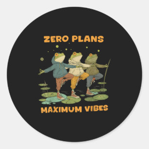 Nul plannen maximale vibes grappige kikker hoodie ronde sticker