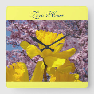 Nul uur wandklokken Gele Narcissen Lente Vierkante Klok