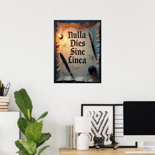 Nulla Dies Sine Linea Dark Academia Poster (Thuiskantoor)