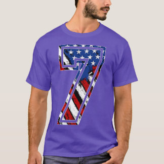 Number 7 Red White and Blue American Flag 7 Jersey T-shirt