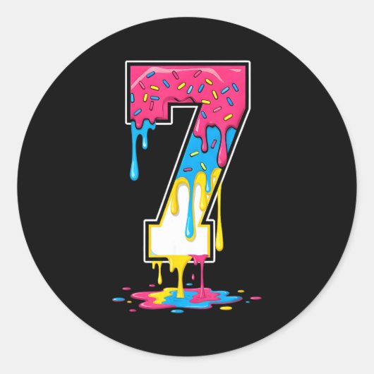 Number 7 Team Srts Ice Cream Drip Matching Varsity Ronde Sticker (Voorkant)
