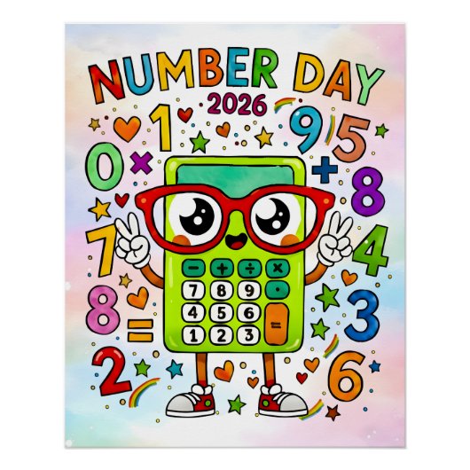 Number Day 2026 Cute Calculator Math Design Perfect Poster (Voorkant)