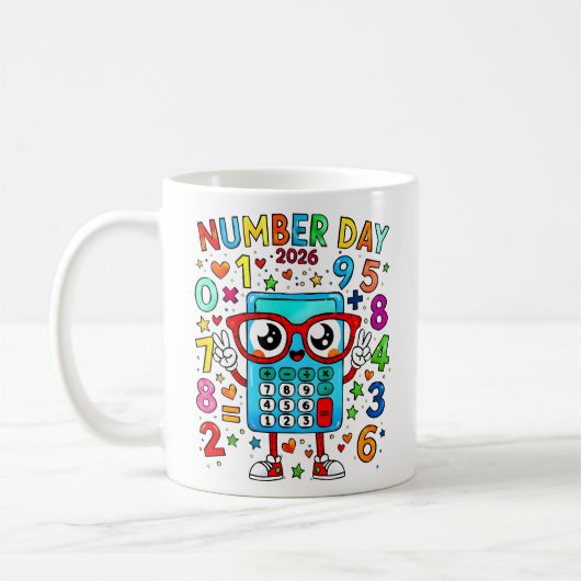 Number Day 2026 Cute Maths Calculator Mug (Gauche)
