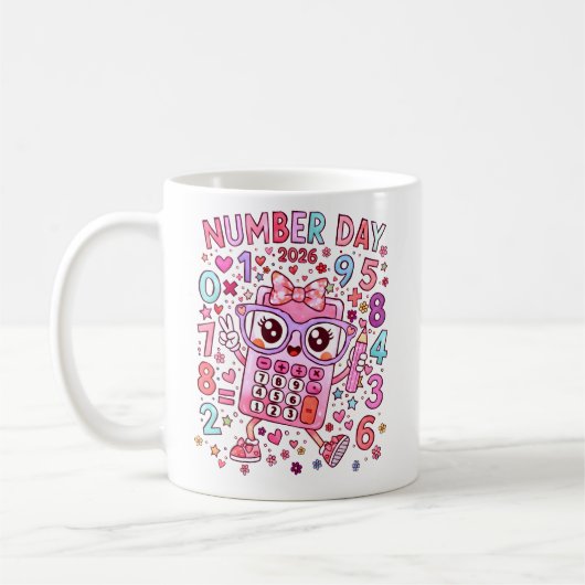 Number Day 2026 Cute Pink Maths Calculator Mug Koffiemok (Links)