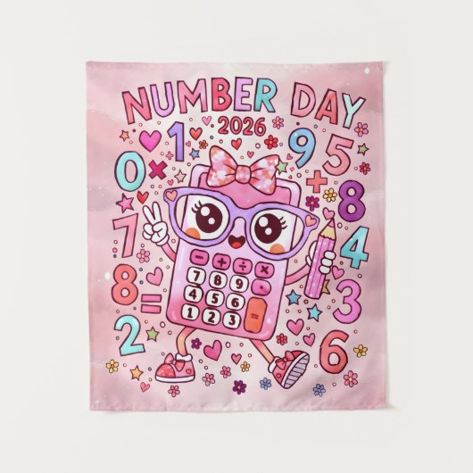 Number Day 2026 Cute Pink Maths Calculator Poster Wandkleed (Voorkant)