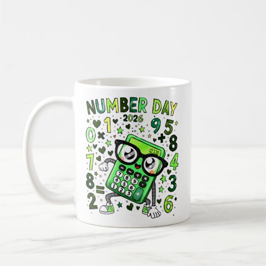 Number Day 2026 Green Maths Calculator Mug Koffiemok (Links)