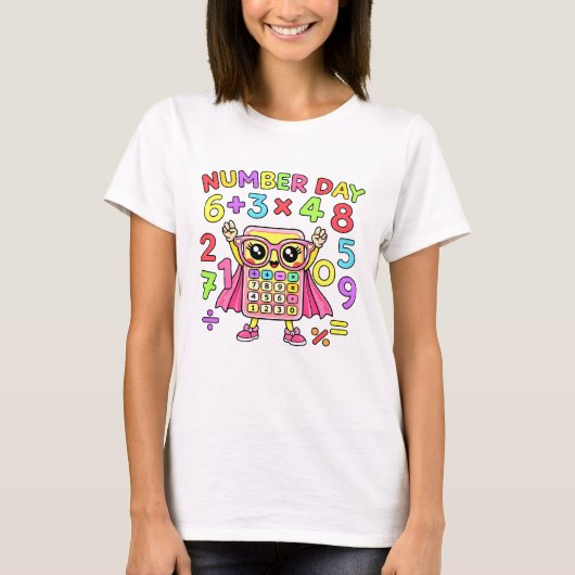 Number Day Cute Calculator Character Math T Shirt (Voorkant)