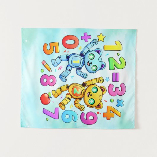 Number Day Cute Math Animals Design Wandkleed (Voorkant (horizontaal))