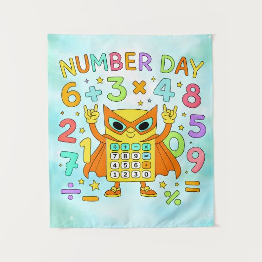Number Day Cute Maths Calculator Owl Poster Wandkleed (Voorkant)