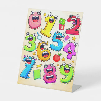 Number Day Funny Cartoon Numbers Design Reclamebord Met Voetstuk