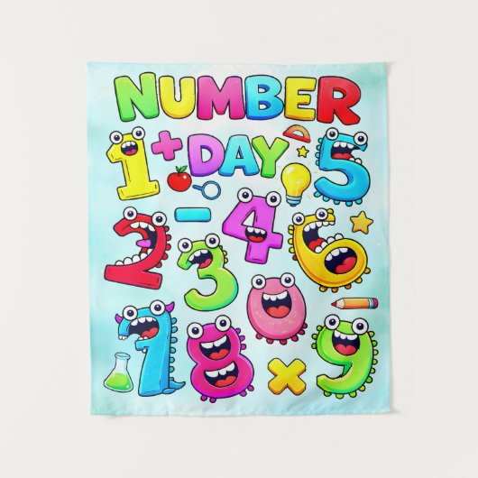 Number Day Funny Cartoon Numbers Design Wandkleed (Voorkant)