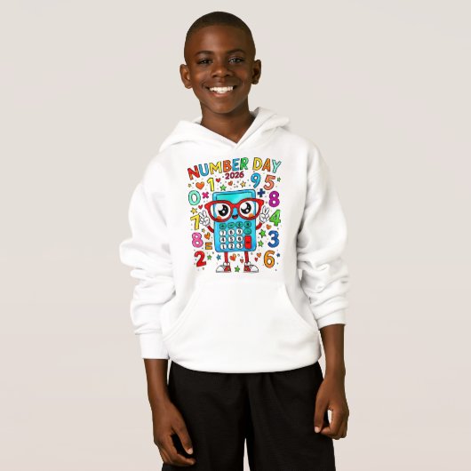 Number Day Kids Hoodie | Fun Maths Robot Numbers (Voorkant volledig)