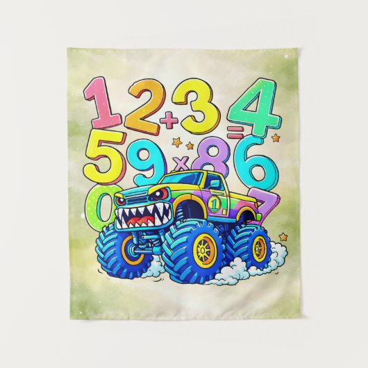 Number Day Monster Truck Math Design Wandkleed (Voorkant)