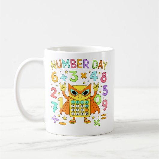 Number Day Owl Math Calculator Design for Kids Koffiemok (Links)