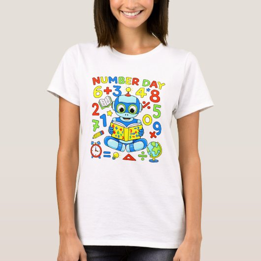 Number Day Robot Maths T Shirt for Kids (Voorkant)