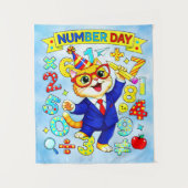 Number Day Smart Cat Math Design for Kids Wandkleed (Voorkant)