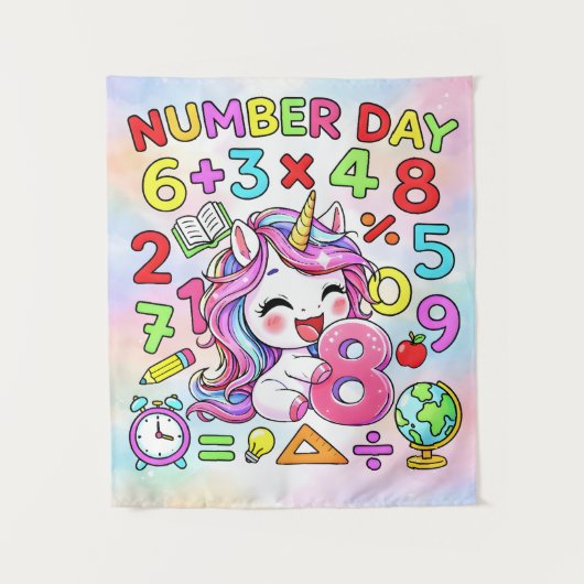 Number Day Unicorn Math Numbers Design Wandkleed (Voorkant)