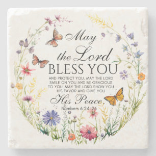 Numbers 6:24-26 De Heer zegene jou Wilde bloem Stenen Onderzetter