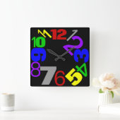 ~Numbers~ WALL CLOCK, MULTICOLORED, CUSTOMIZE! Vierkante Klok (Huis)