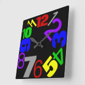 ~Numbers~ WALL CLOCK, MULTICOLORED, CUSTOMIZE! Vierkante Klok (Hoek)