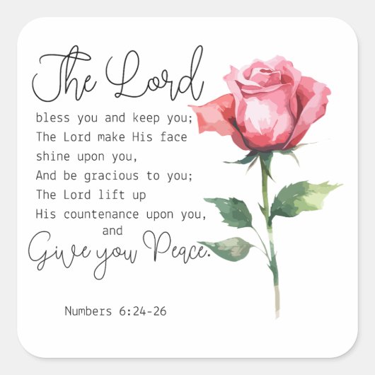 Numeri 6:24-26 De Here zegene u Roos Vierkante Sticker (Voorkant)
