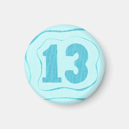 Numéro 13 aimant avec ondulations bleu aqua (Devant)