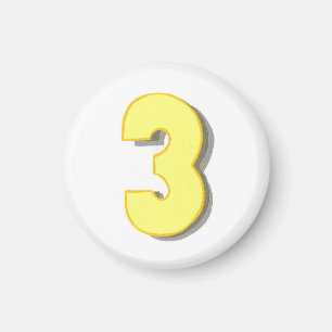 Numéro 3 en jaune et gris sur magnet