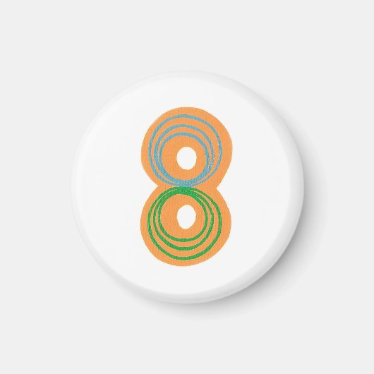 Numéro 8 aimant avec orange, bleu et vert (Devant)