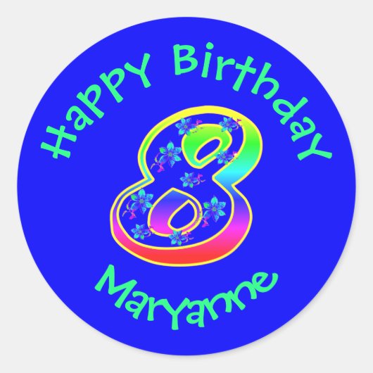 Numéro 8 Stickers Fleurs d'anniversaire (Devant)