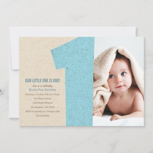 Numéro Bleu Un premier Invitation de fête d'annive (Devant)