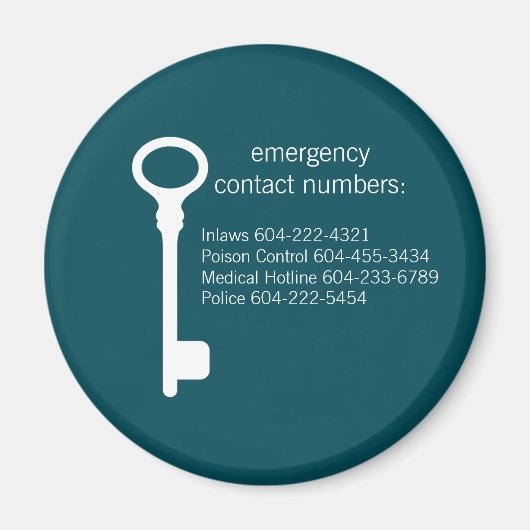 Numéro de contact d'urgence personnalisable Magnet (Devant)