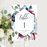 Numéro de la carte Berry, Blue and Burgundy Floral<br><div class="desc">Élégant numéro de table avec magnifique bouquet floral aquarelle et détails de calligraphie manuscrite moderne. Floral dans un beau mélange de baies,  bordeaux,  violet,  bleu poussiéreux et bleu marine. Une partie de notre collection "Berry,  Blue and Burgundy Floral".</div>